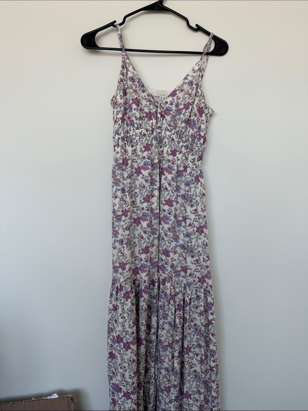 Z Supply White Maxi Dress with Lavender Floral Print